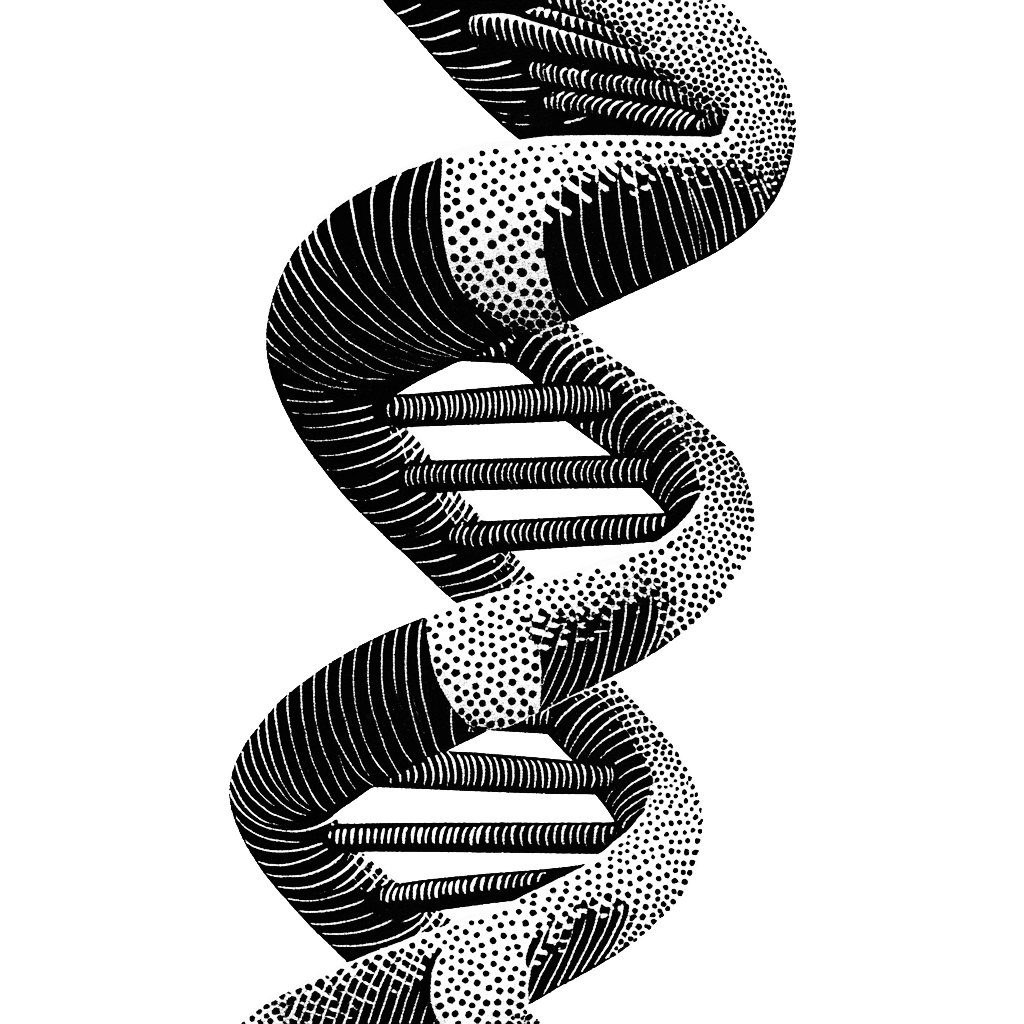Illustration en noir et blanc d'une double hélice d'ADN, symbole de l'appartenance à un commun, de la continuité
