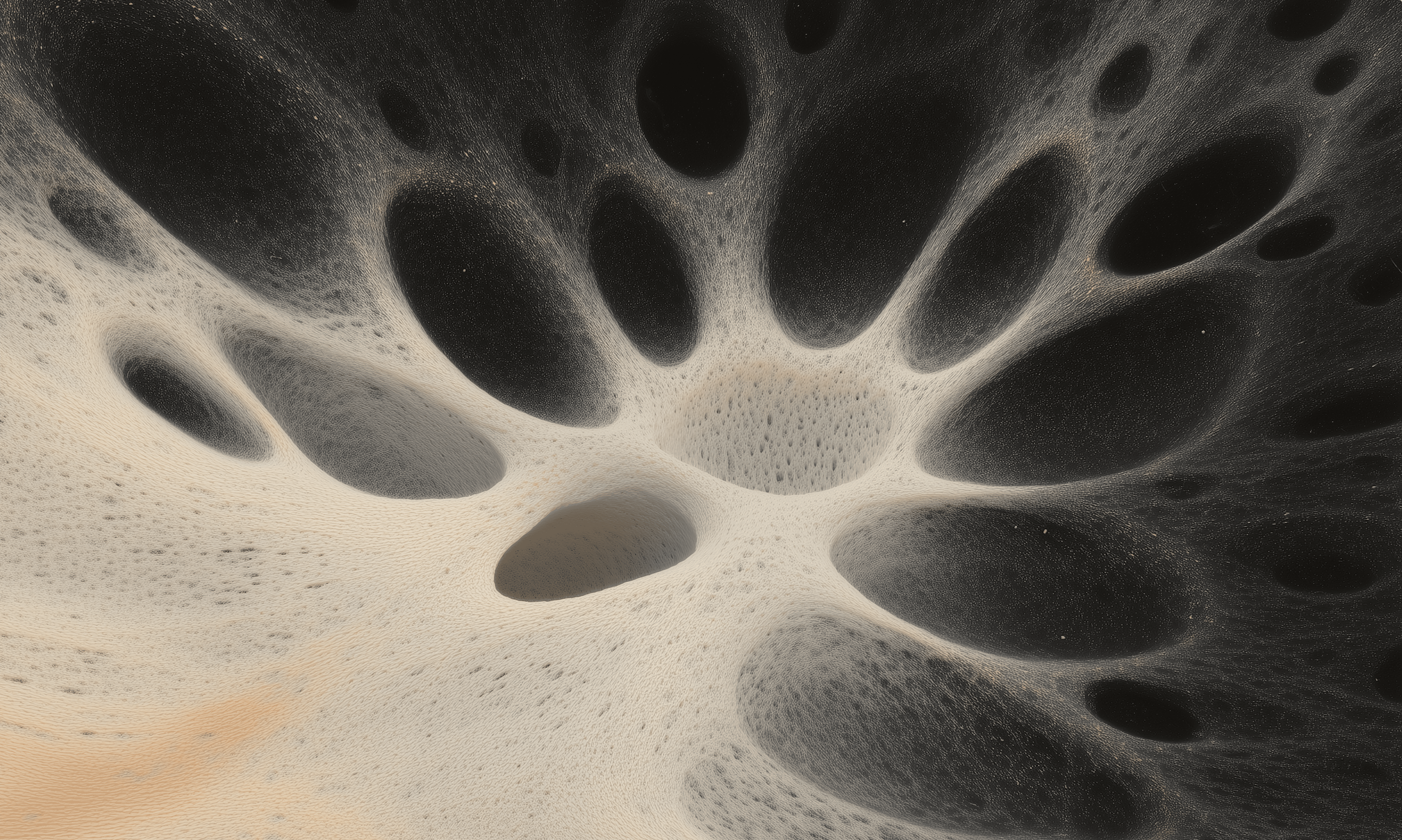 Artistic black and white abstract flower petals with soft light blur and a warm glow effect.