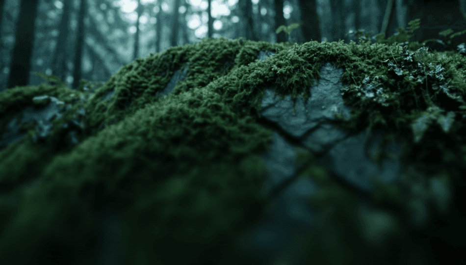 deep green forest moss and dark slate stone