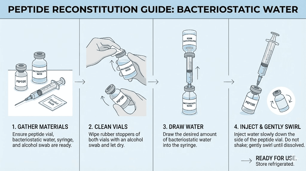 Peptide reconstitution guide with bacteriostatic water