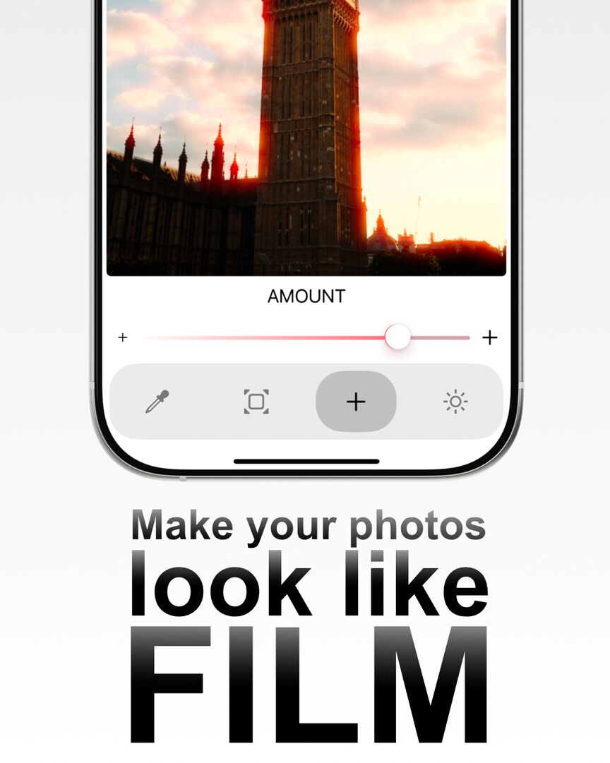 Image with text showing the Halationify App reading "Make your photos look like film"
