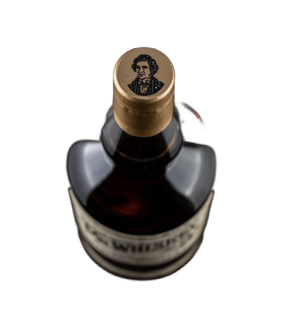 Gold cork stopper on a whisky bottle, featuring premium bottle closures ideal for luxury spirits packaging. (Background Removed)