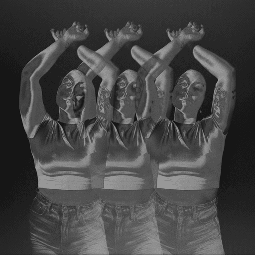 Abstract sculptural form composed of layered geometric shapes.