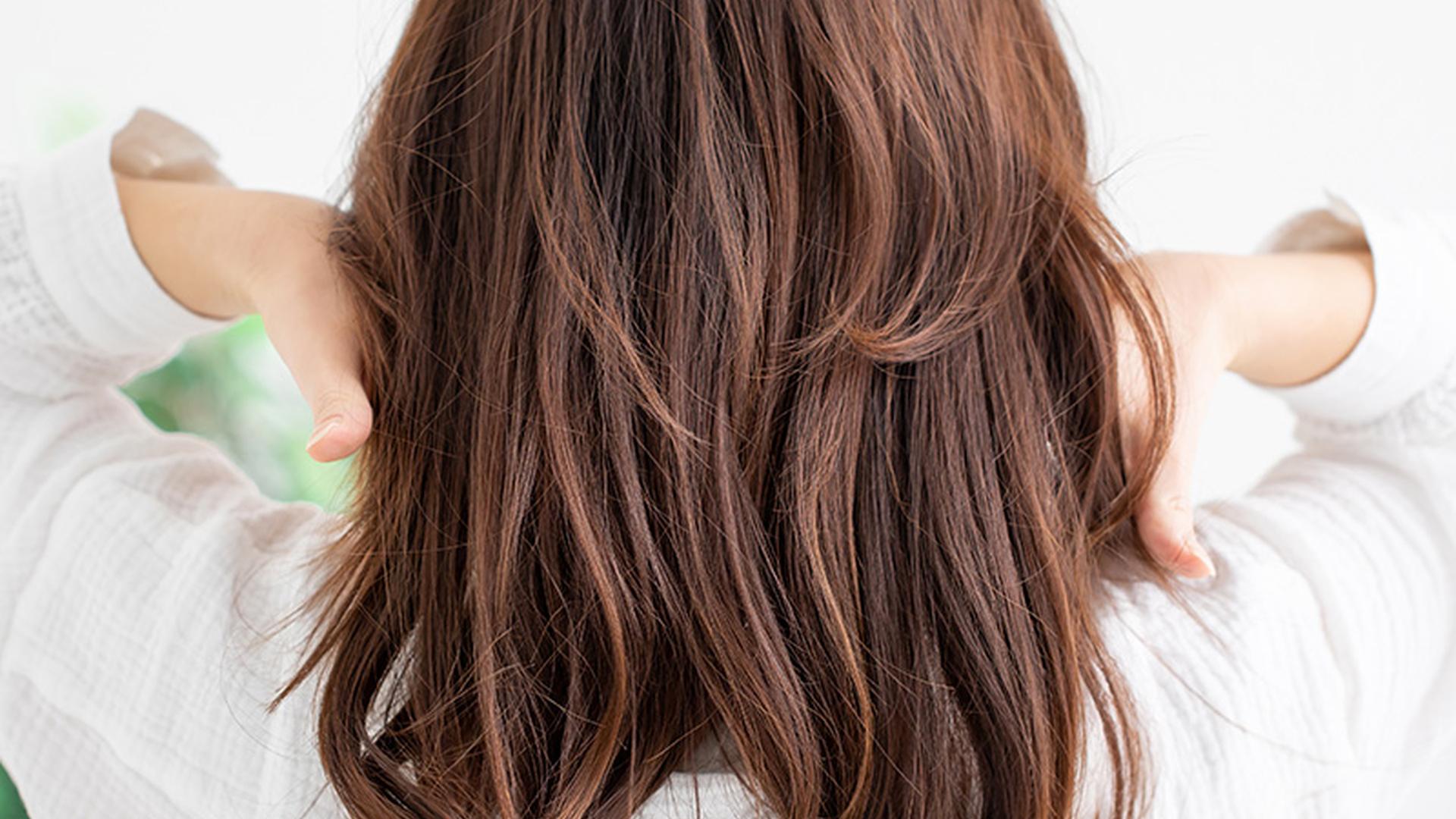 髪を整える後ろ姿の女性