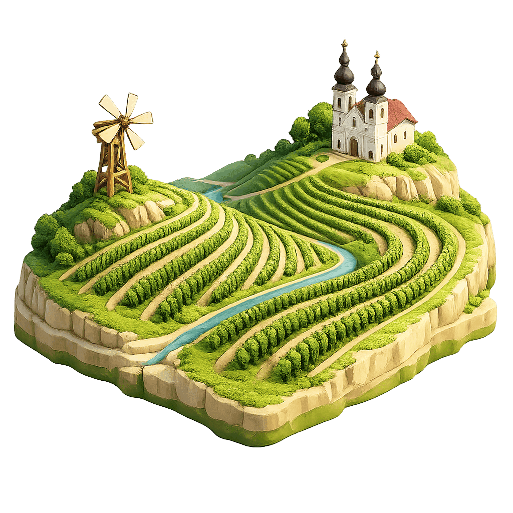 Artistic illustration of the Podravje wine region.