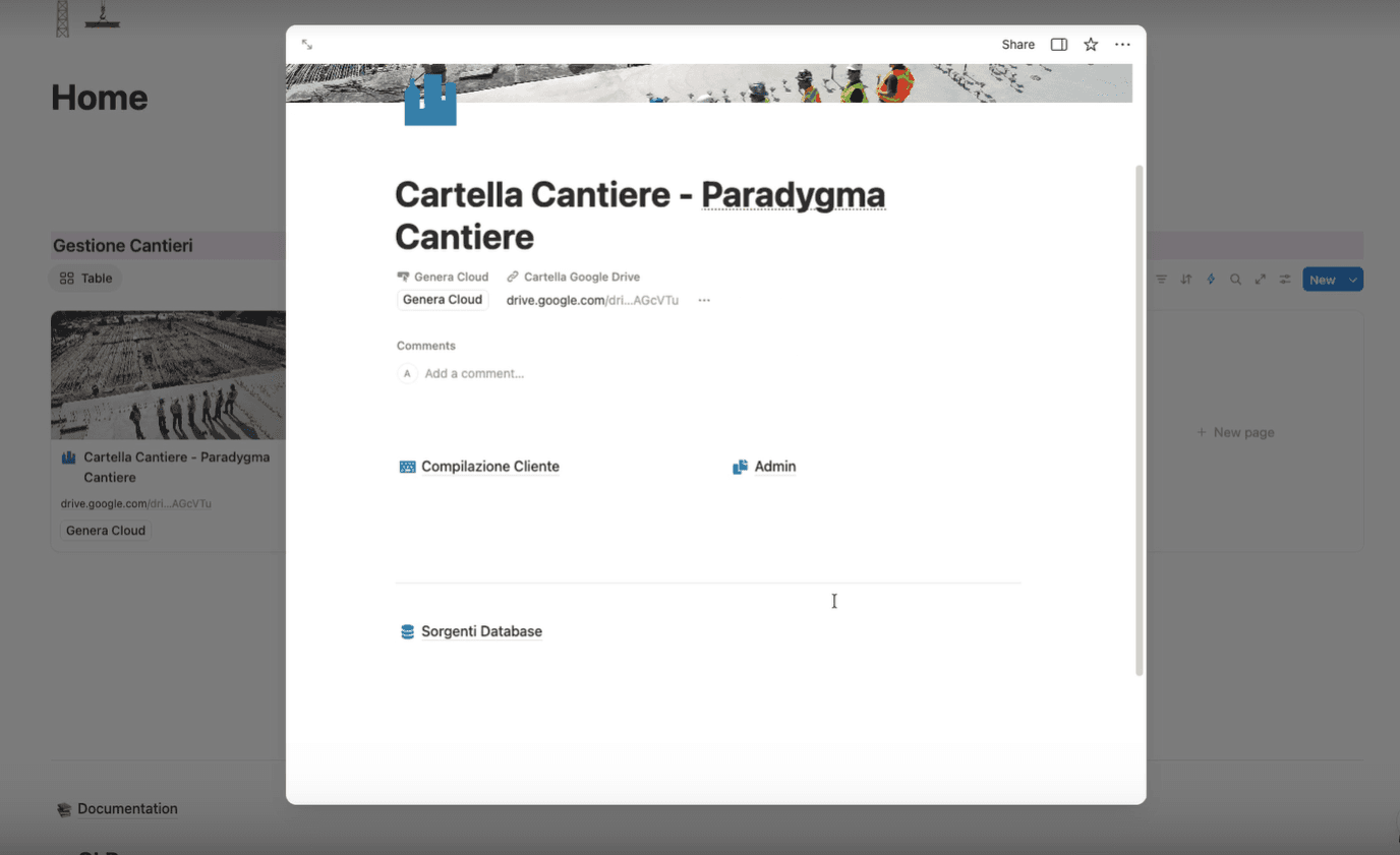 Database template dei cantieri