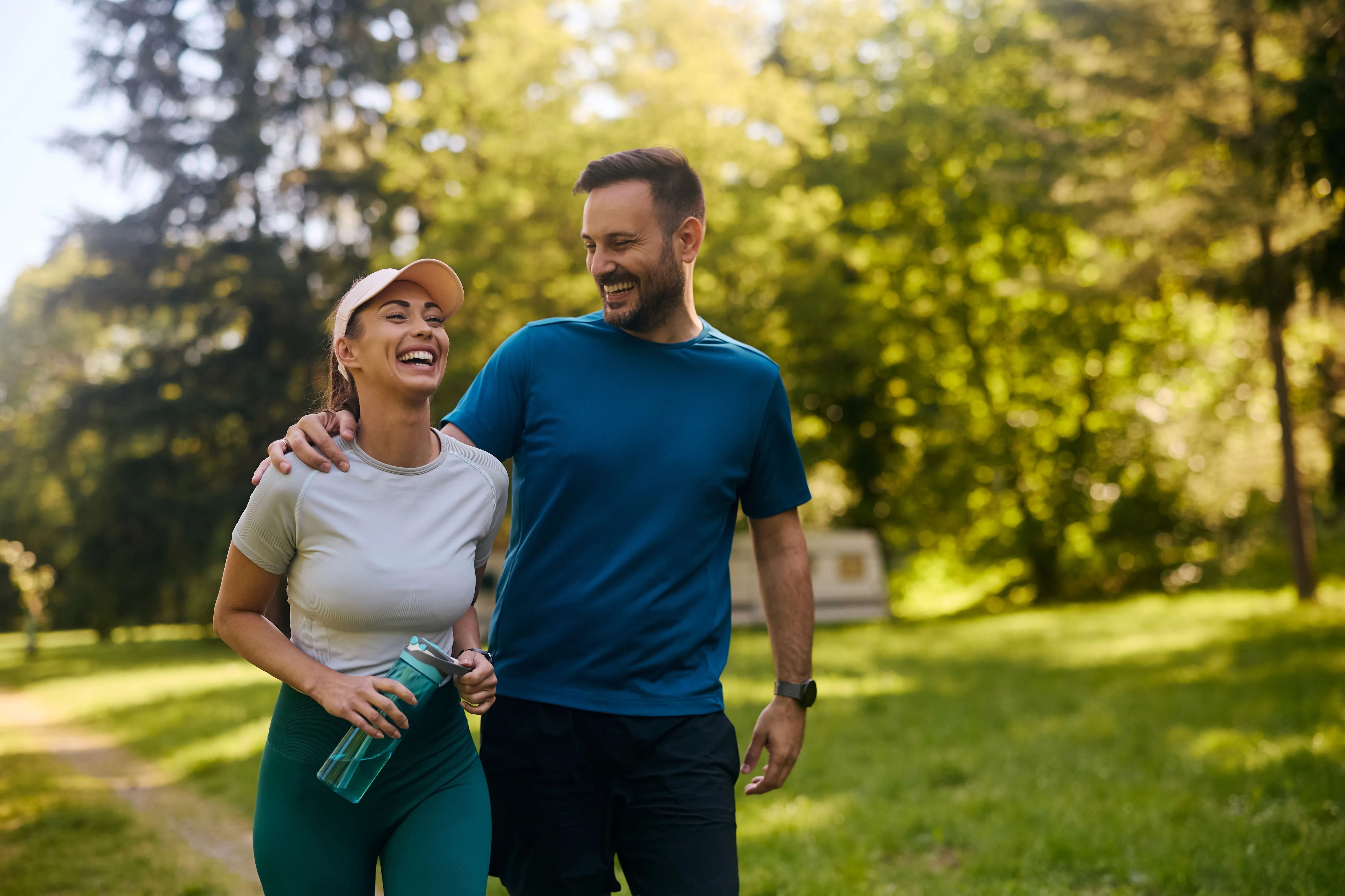 Young couple walking in the park