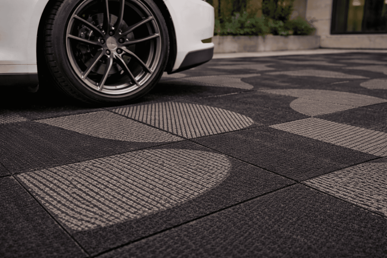 Durable stone driveway paving with circular textured patterns for outdoor use
