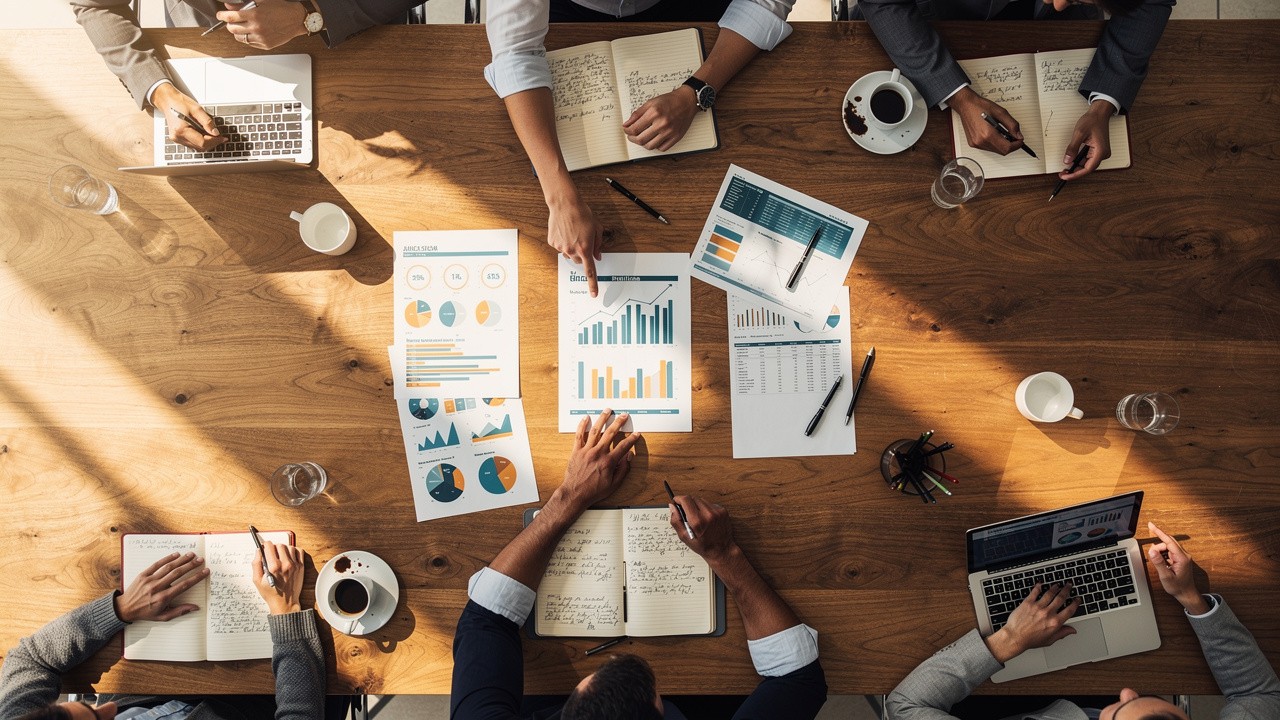 Team collaboration during sales strategy session