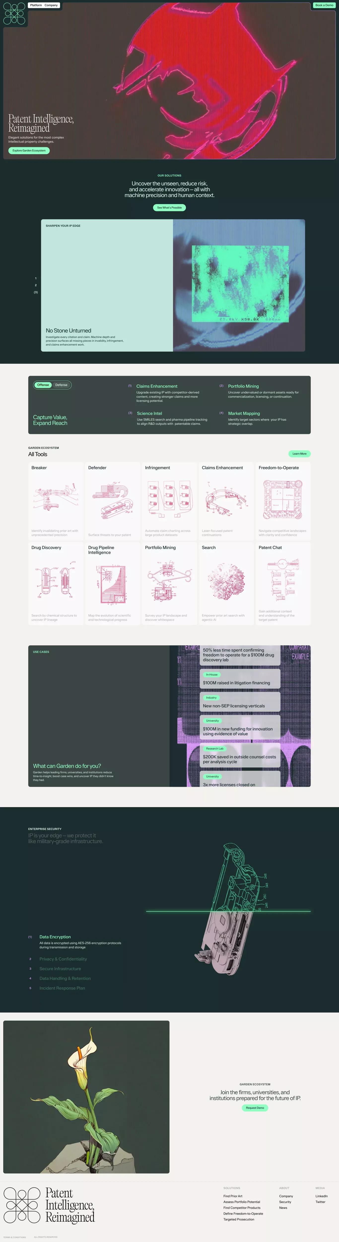 Garden landing page screenshot showcasing Tech design