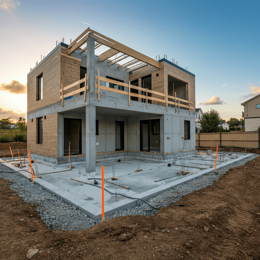 modern home foundation construction site