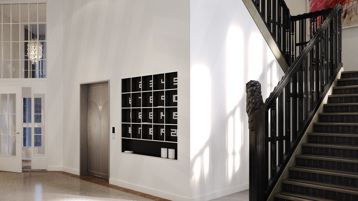 pasillo render 3d de apartamento de alta gama en ámsterdam diseñado por {{abracadabra}}