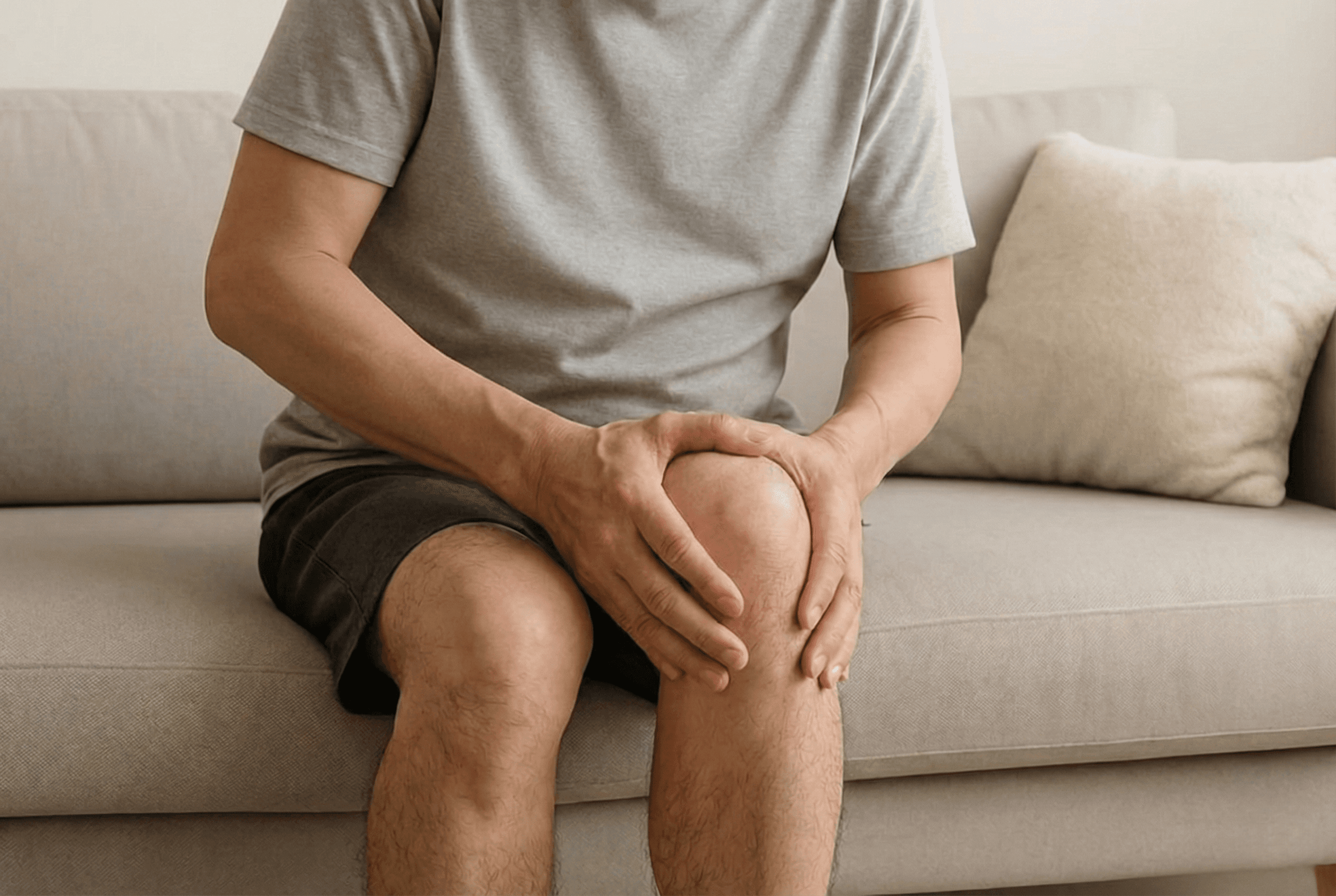 Person holding a painful knee, showing signs of chronic knee pain.