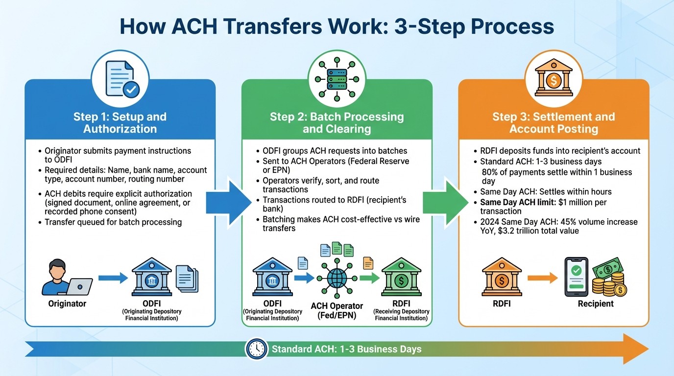 How ACH Transfer Works: 3-Step Process from Authorization to Settlement