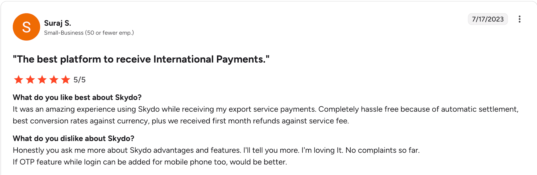 Skydo review on G2