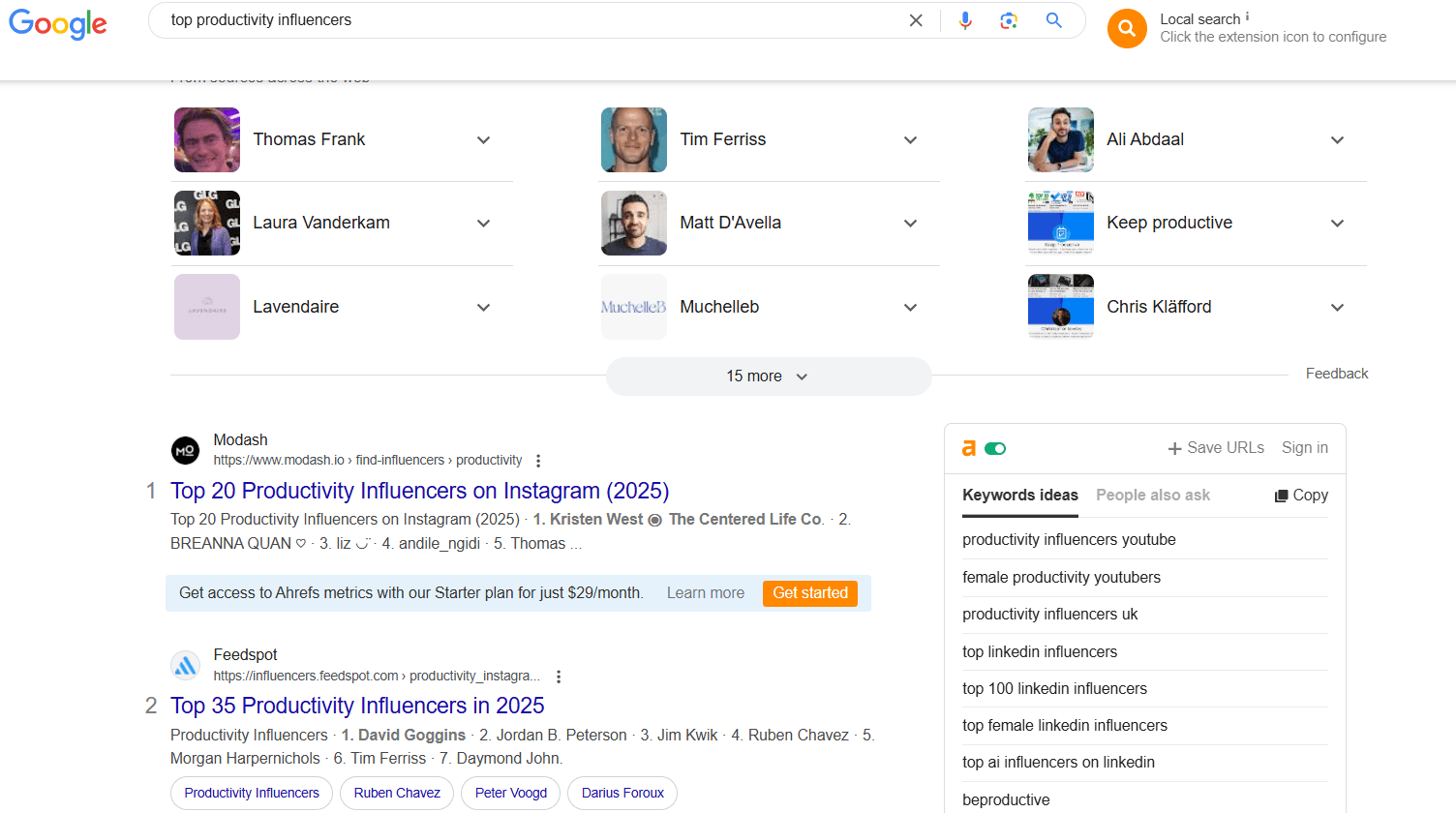 Screenshot of a Google search 