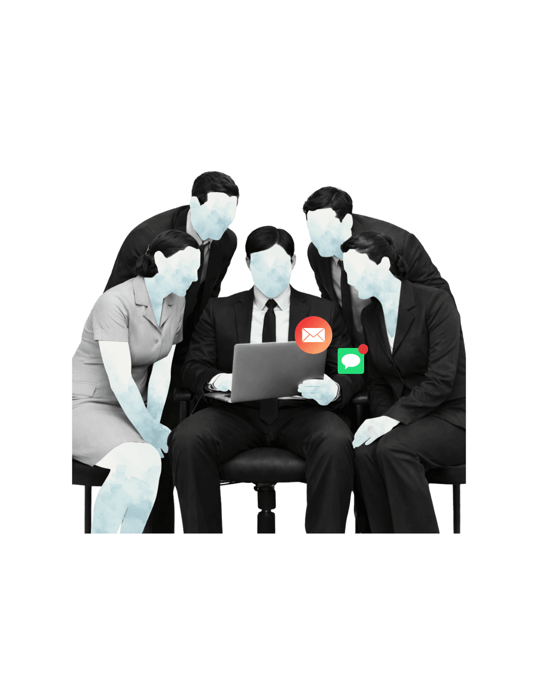 4 persone che guardano la persona seduta al centro con un laptop nelle mani