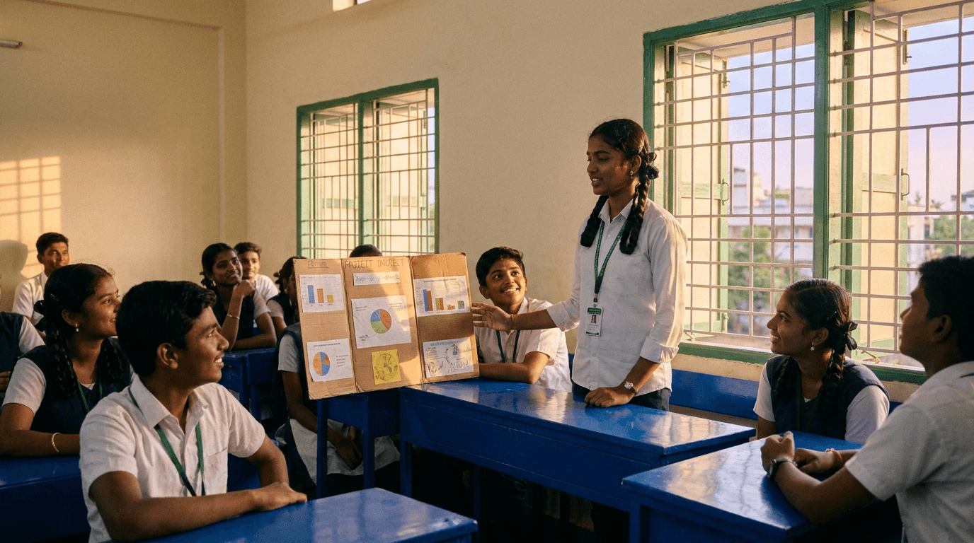 An NCFE student presenting a project to classmates
