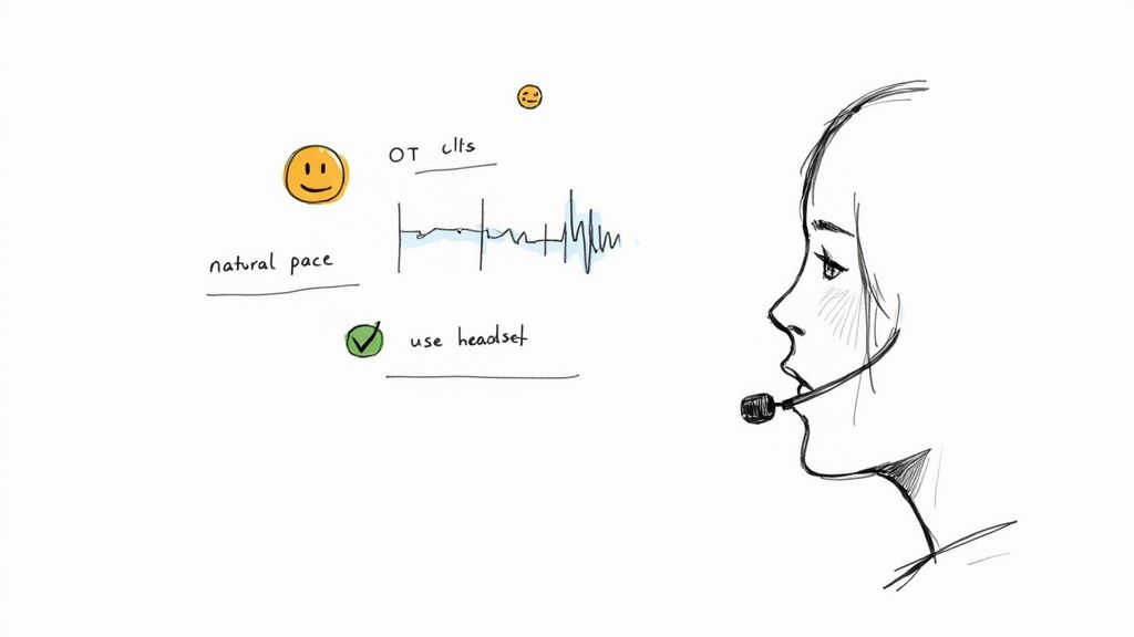 A person using a headset with a microphone to improve voice dictation accuracy on their Android phone.