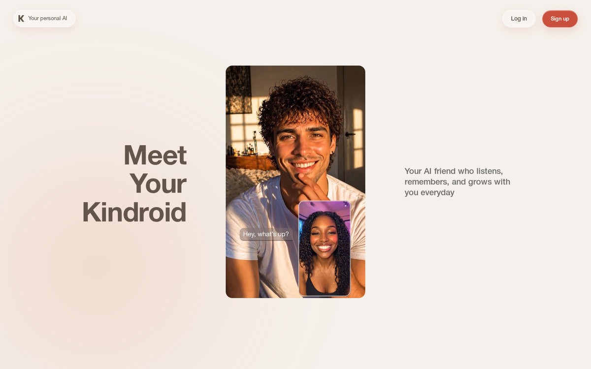 Kindroid’s homepage, September 2026.