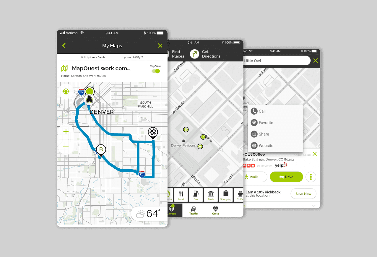 screenshot of mapquest mobile mockups