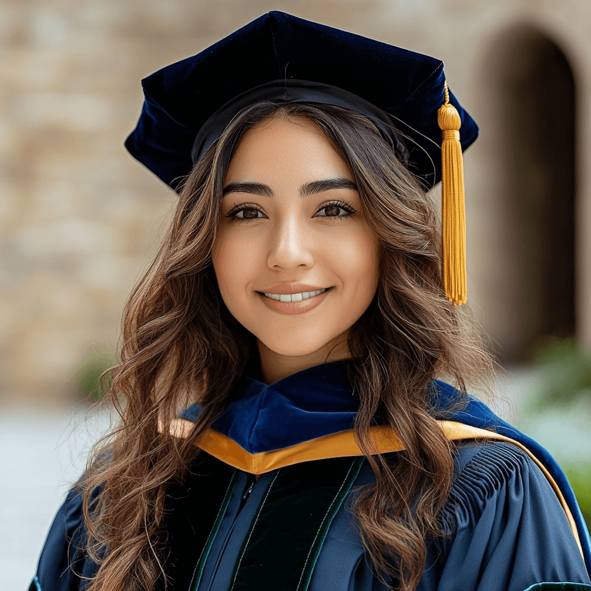  A college student celebrating graduation, wearing a cap and gown, holding a diploma with a joyful expression