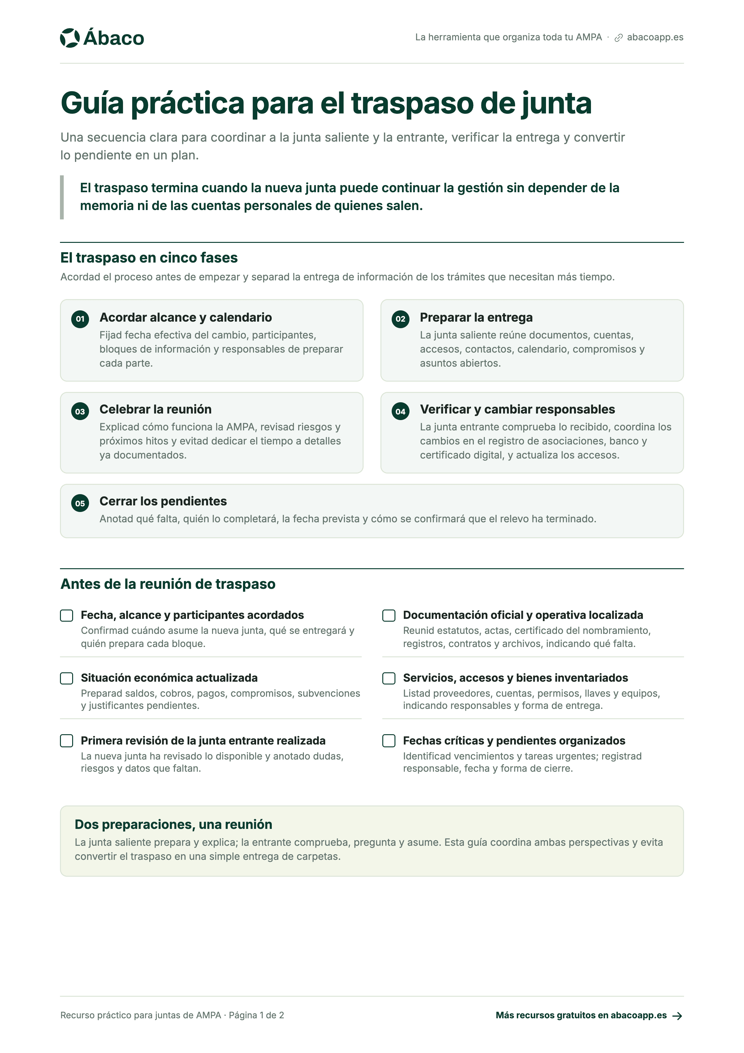 Vista previa de la guía gratuita para el traspaso de junta de una AMPA