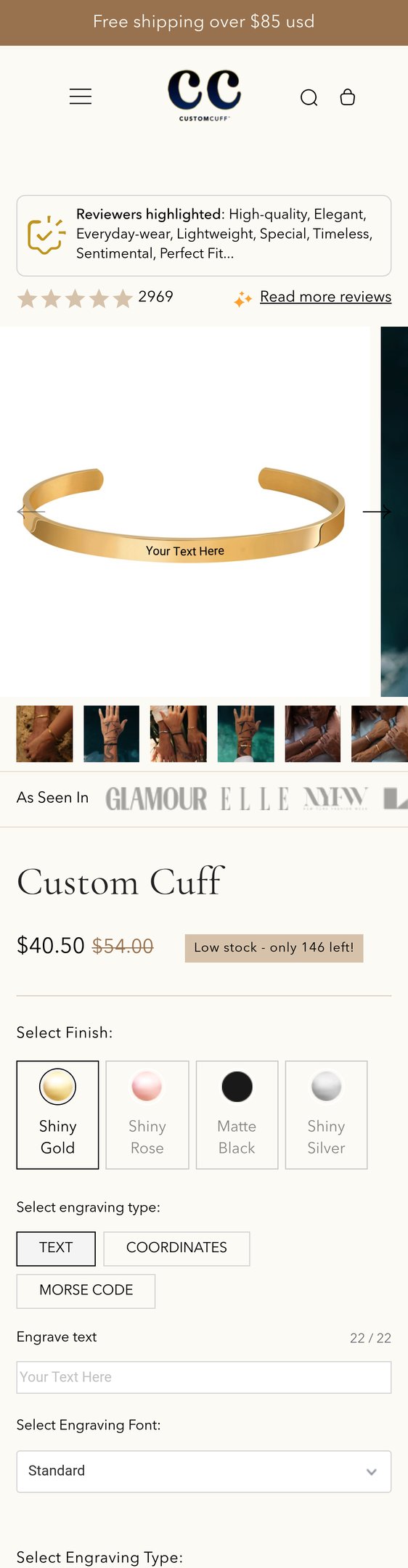 Jewelry product options include: bracelet for Custom Cuff from Customcuff.