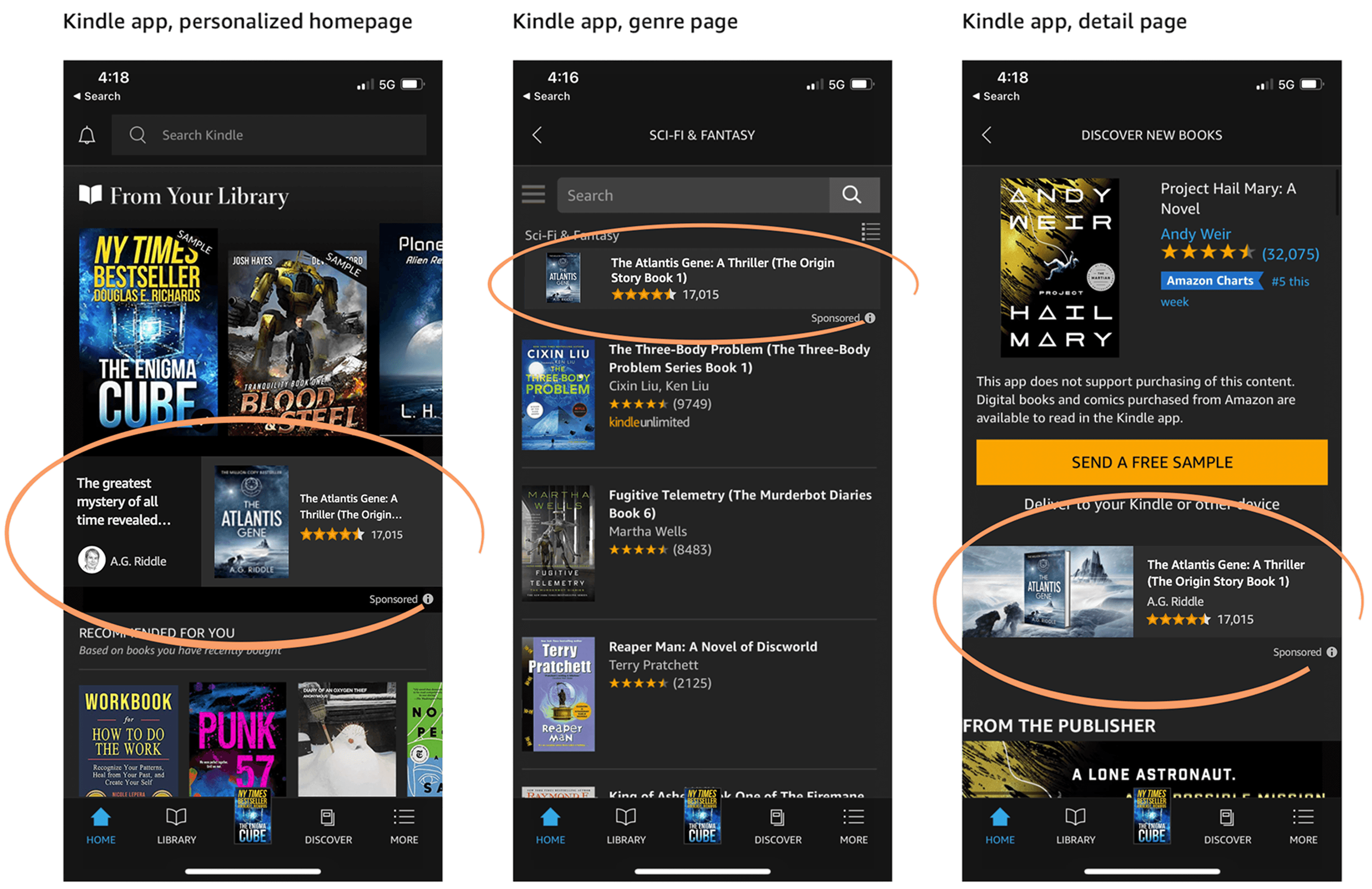 Kindle mobile SD ad placements