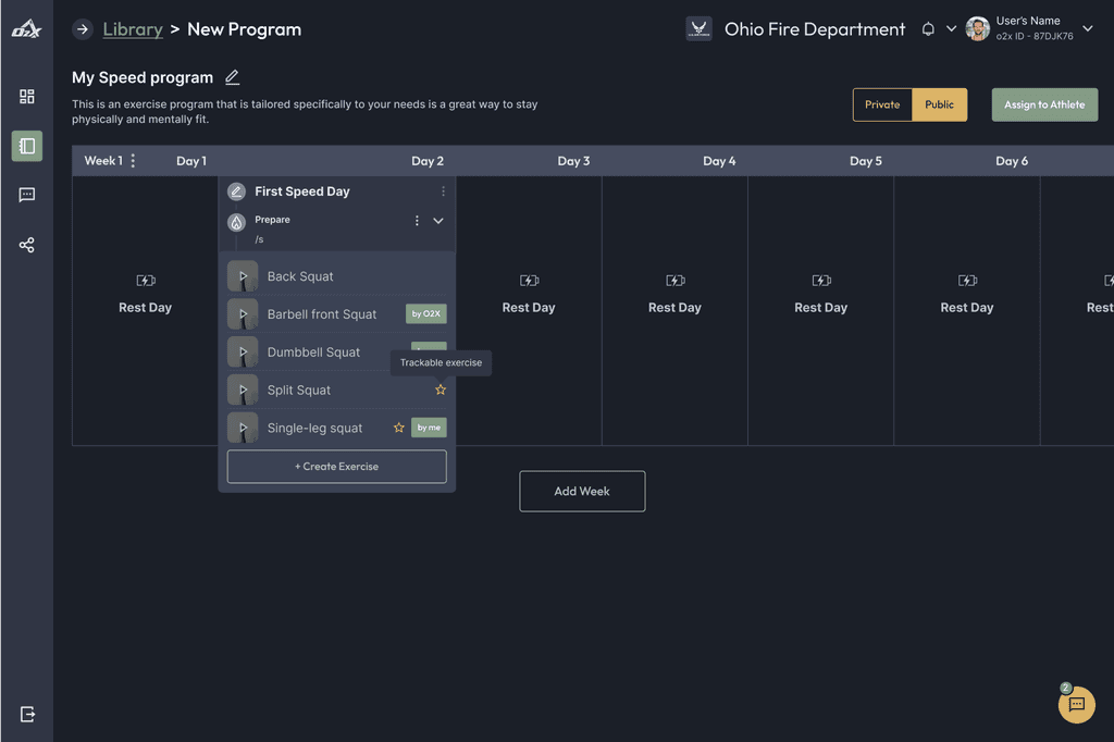 O2X empty program creation page screen