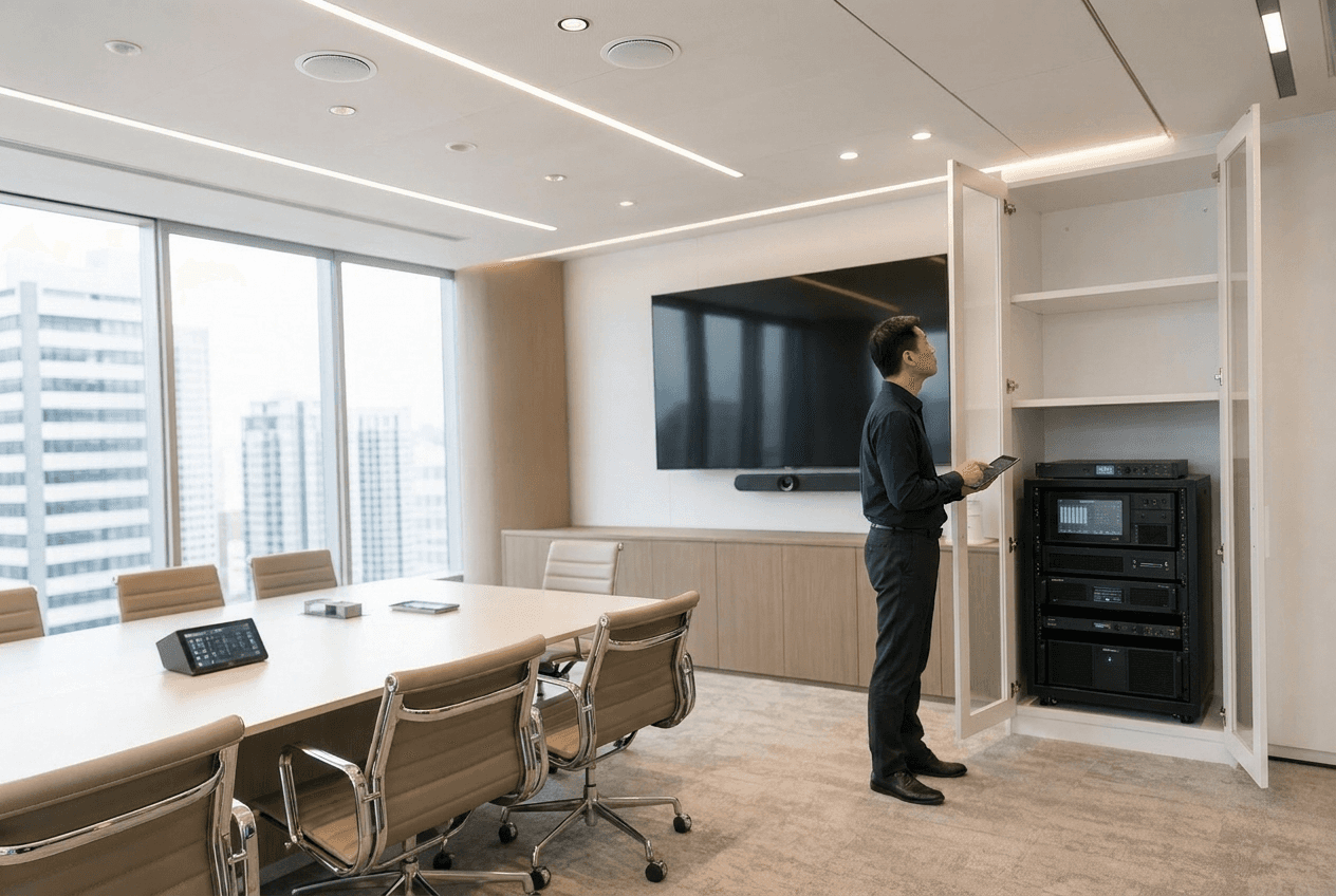 音頻系統 — DSP 處理器與麥克風陣列辦公室施工管理空間參考|DSP space reference for office construction management