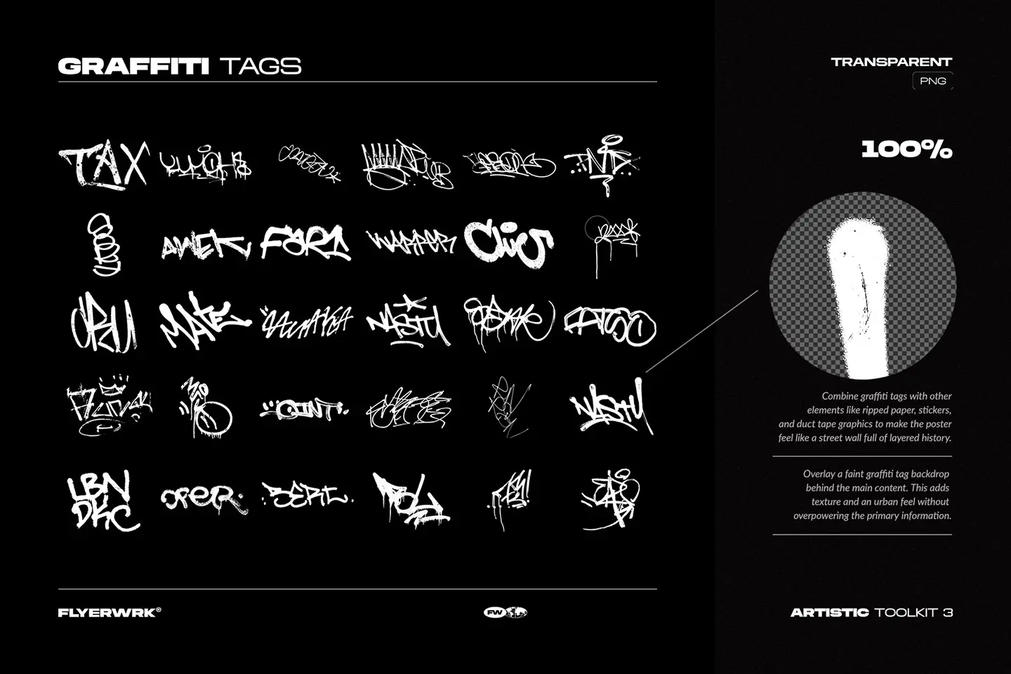 Artistic Toolkit 3 graffiti tag elements for street style poster designs