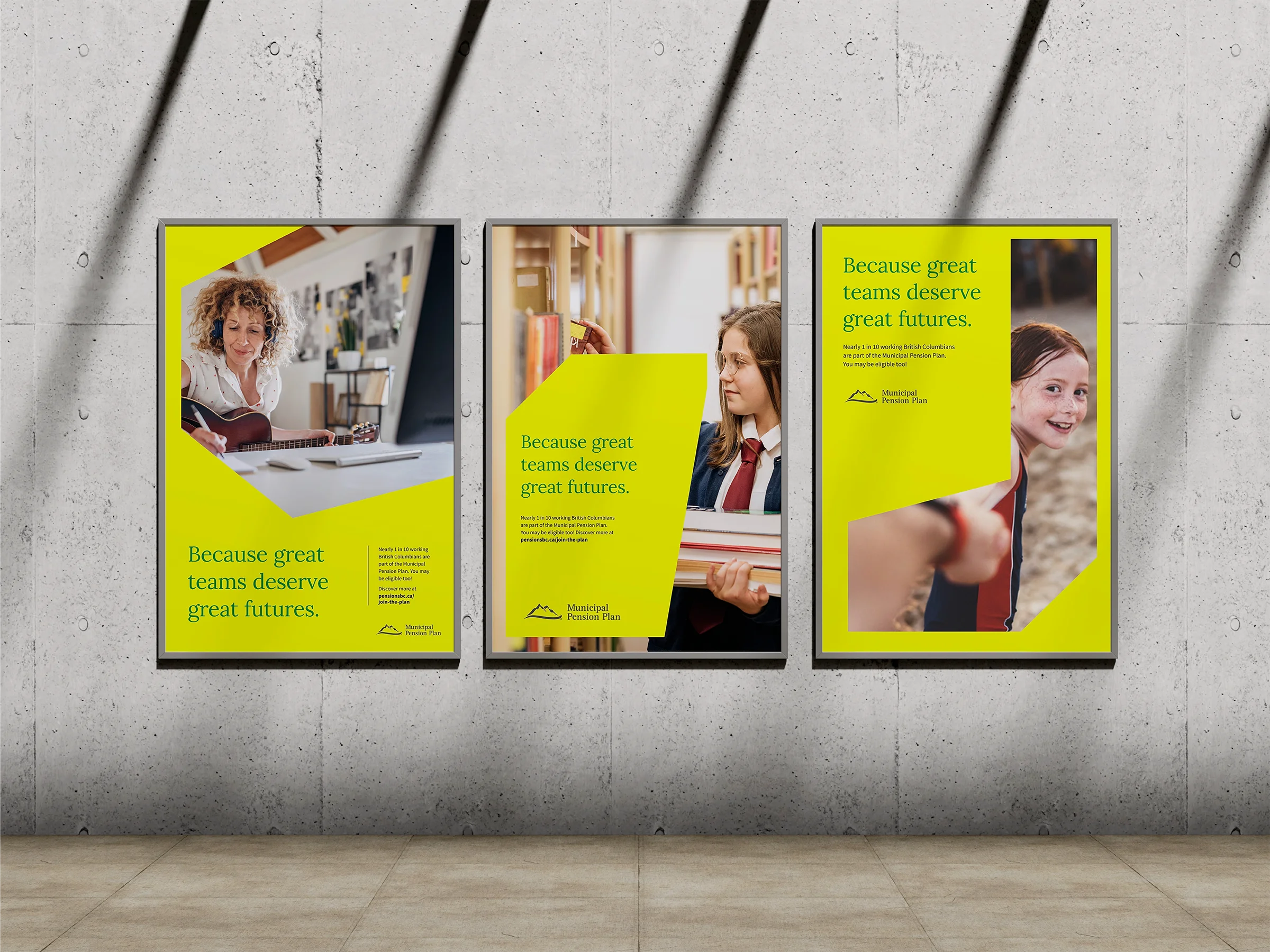 A trio of ads on a wall