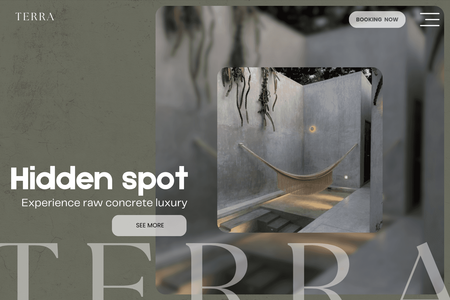 Minimal concrete bathroom interior featured in Villa Terra web design