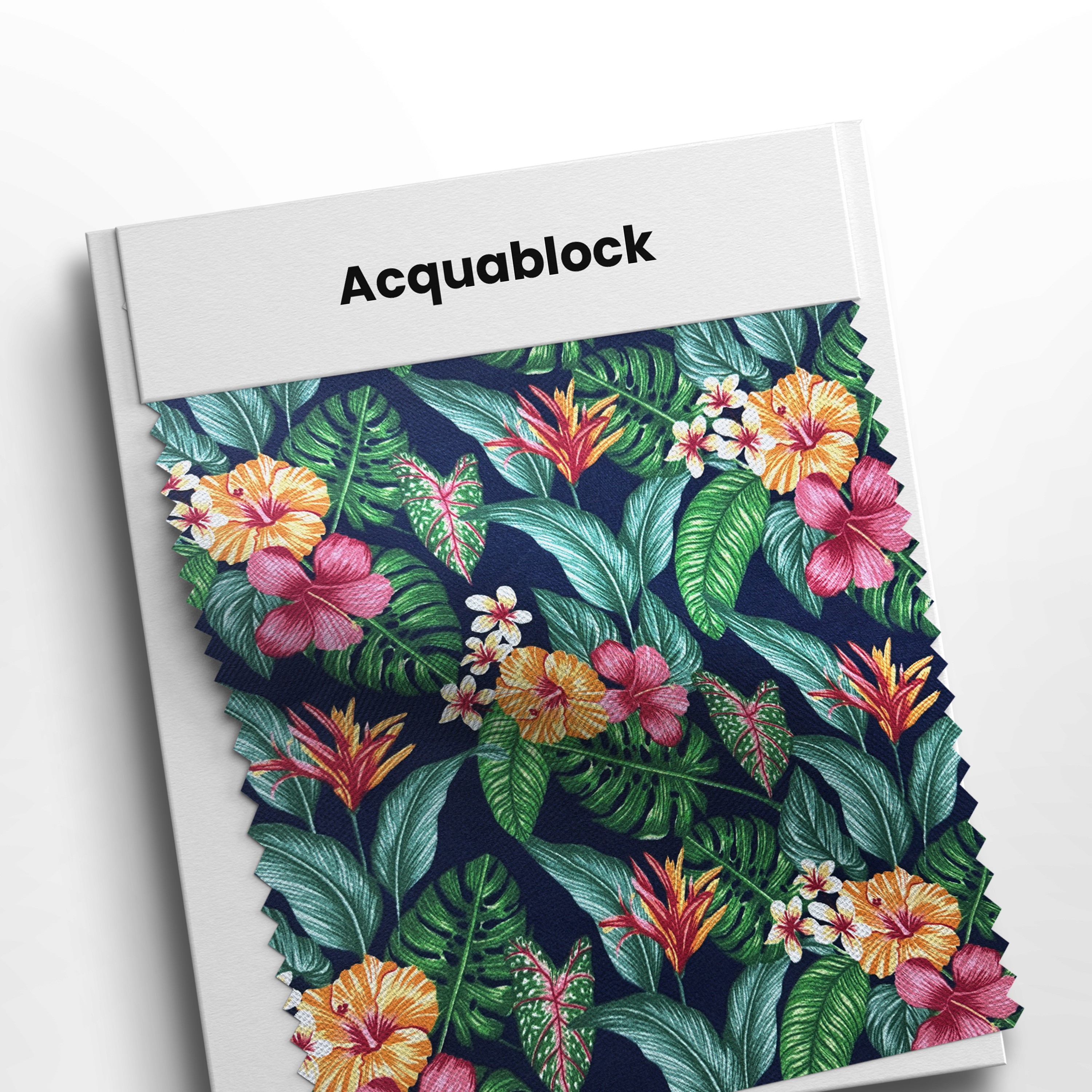 mostruario com tecido acquablock hibisco