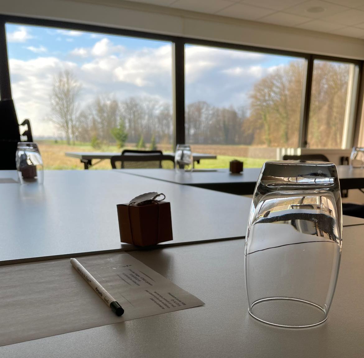 Salle de réunion lumineuse avec vue dégagée, idéale pour un séminaire près de Strasbourg.