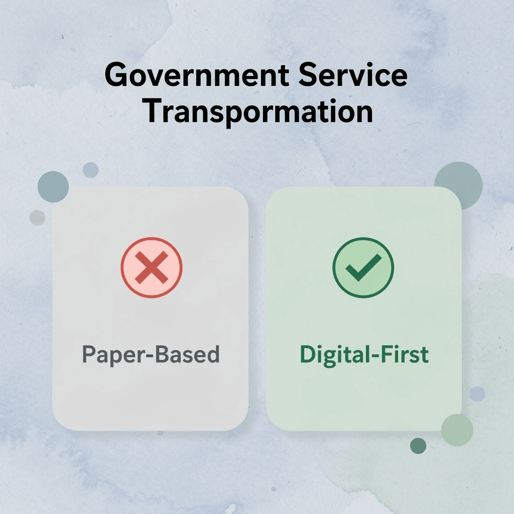 Before and after infographic showing shift from paper-based to digital-first government operations
