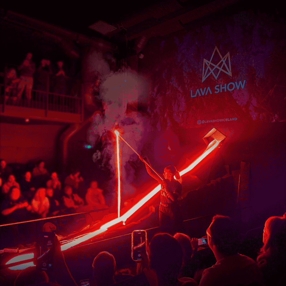 Lava Show Iceland live molten lava demonstration with real flowing lava inside showroom