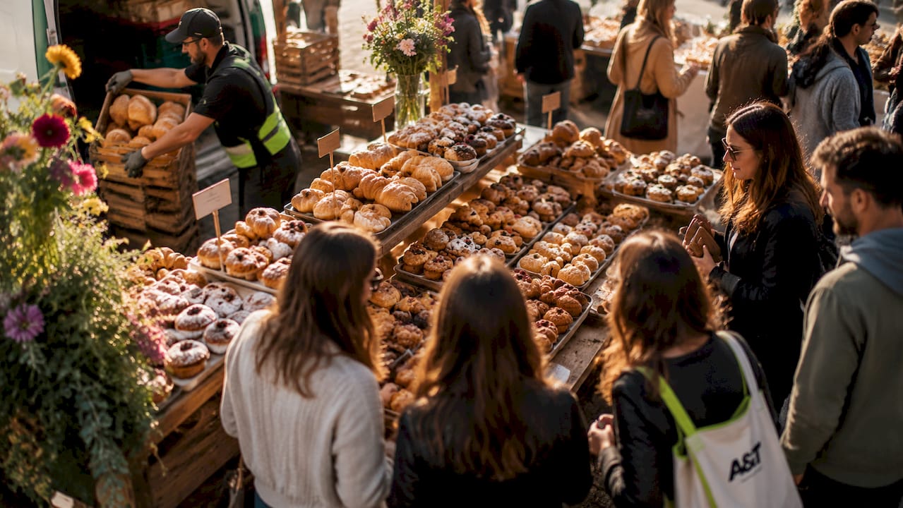 Busy bakery storefront increasing foot traffic