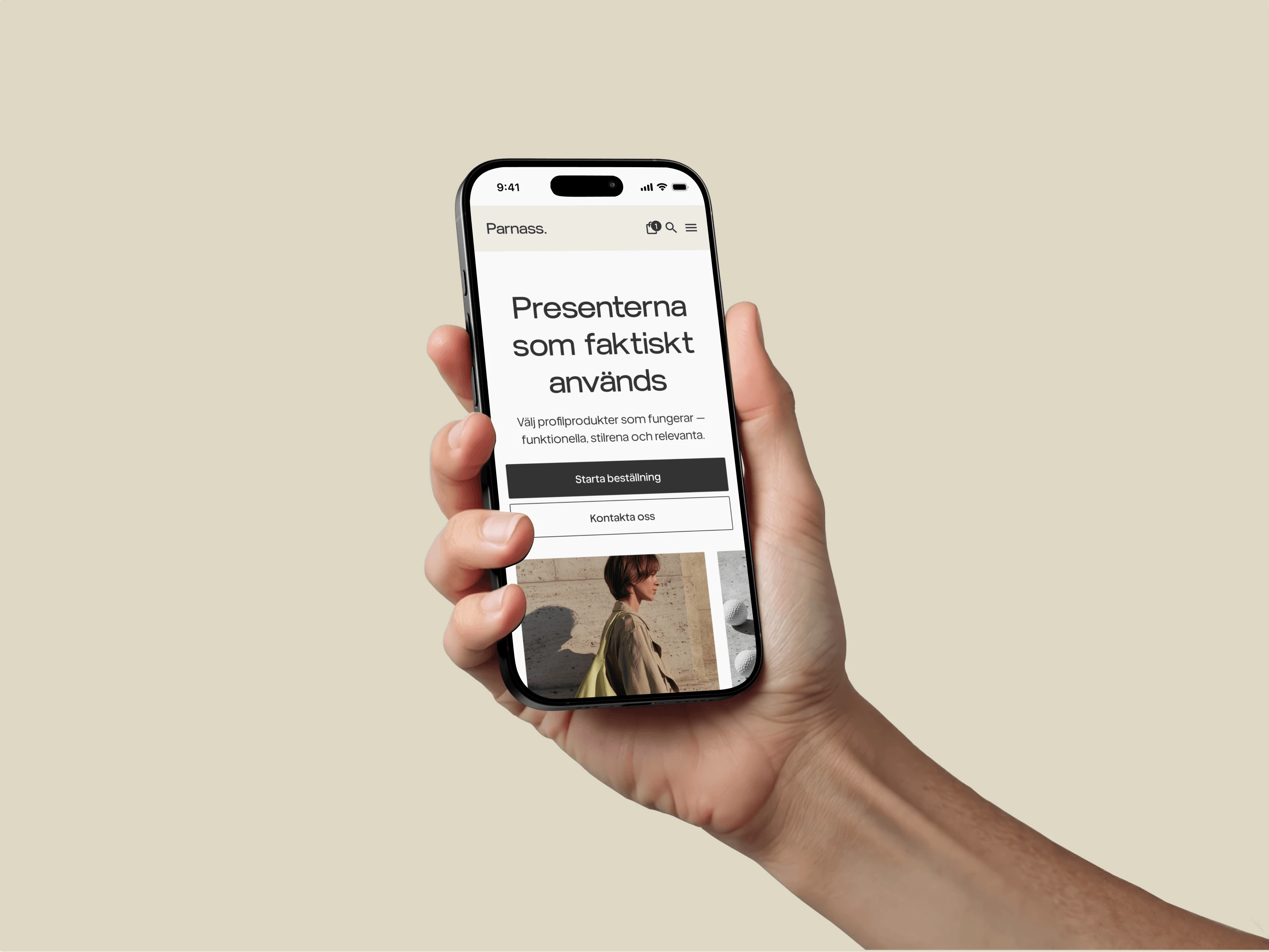 Mobile version of the Parnass website — homepage view on a smartphone