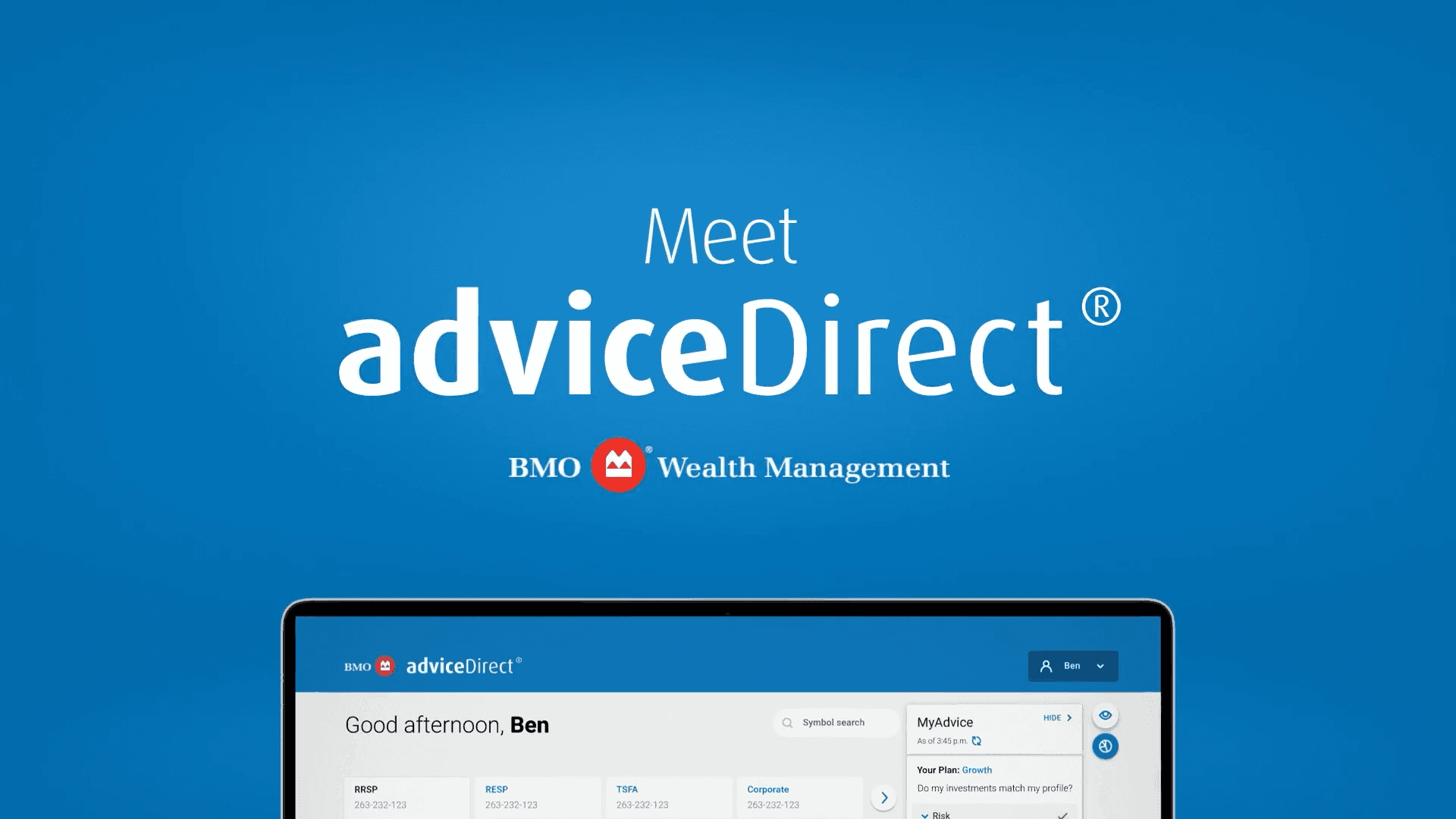 BMO AdviceDirect explainer video motion graphics showing investment platform interface and animation