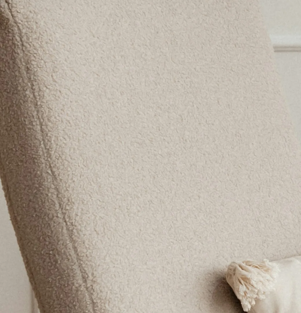 Close-up of oat bouclé upholstery