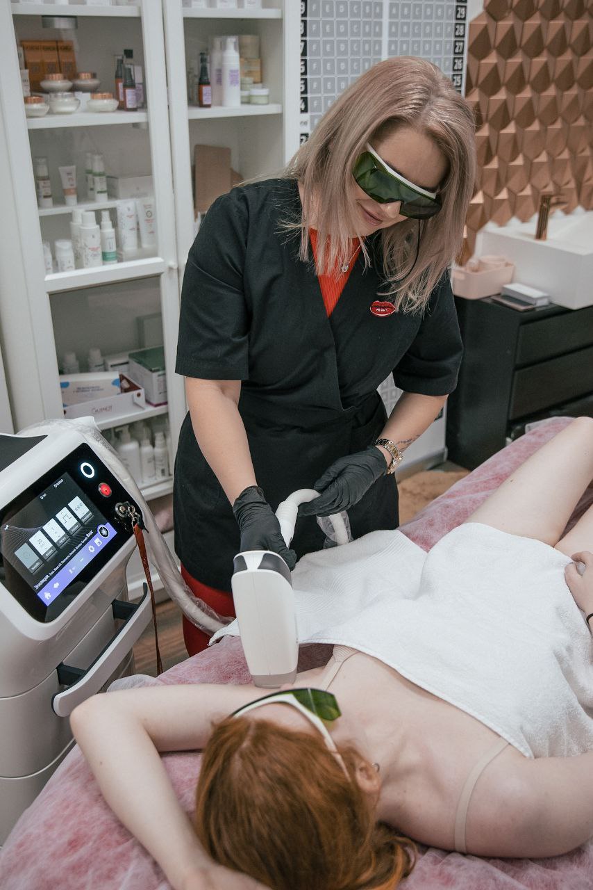 A photo of a girl undergoing laser hair removal