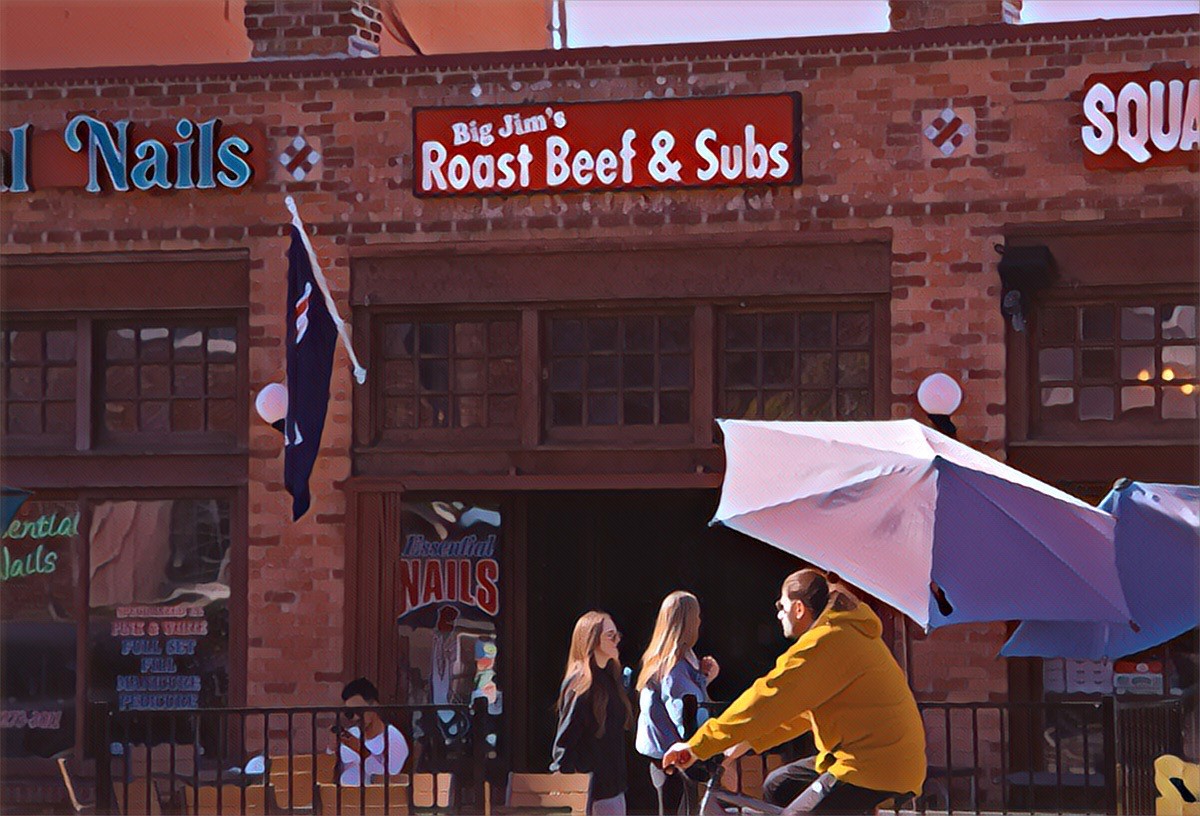 Handdrawn version of Big Jim's Roast Beef storefront in Pacific Beach, San Diego