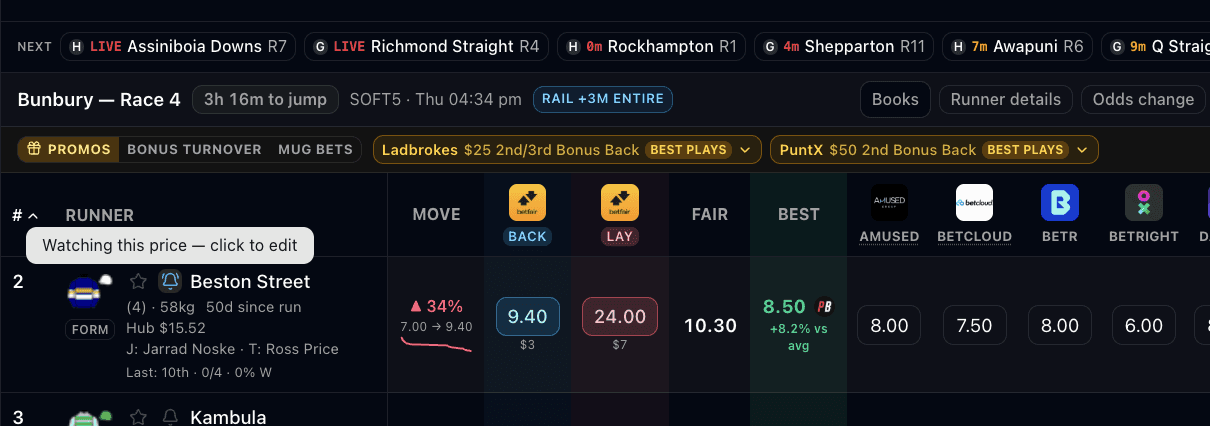 Turn on alerts from odds screen