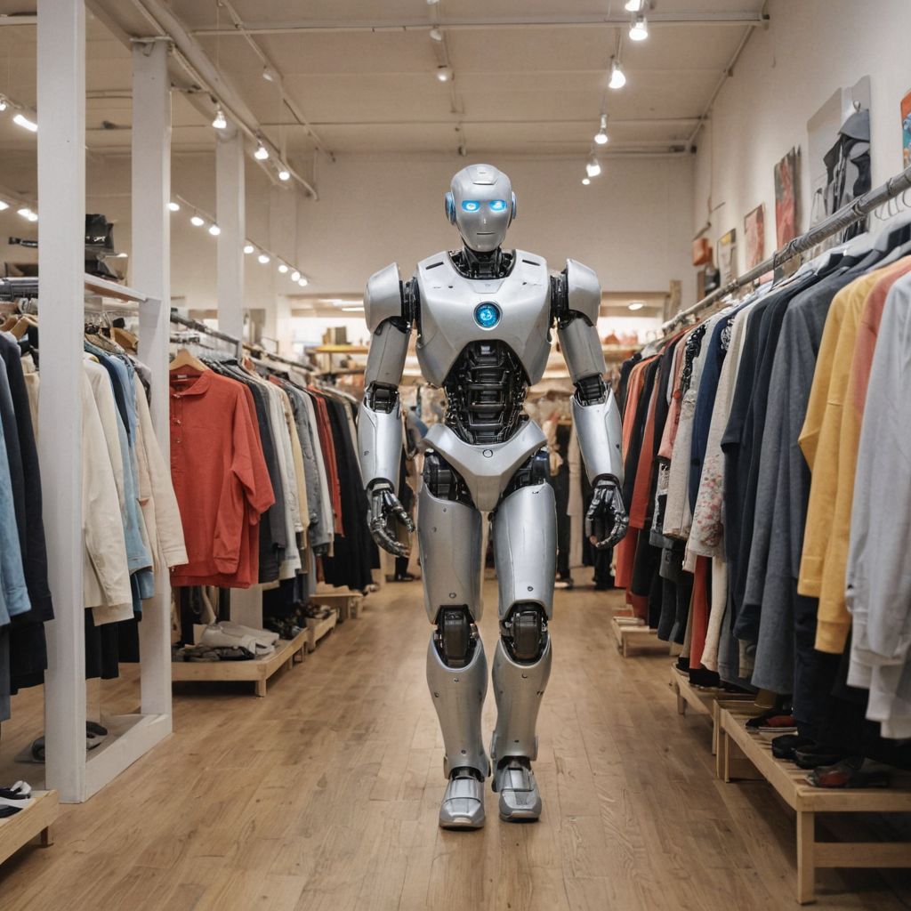 robot shopping in a clothing shop