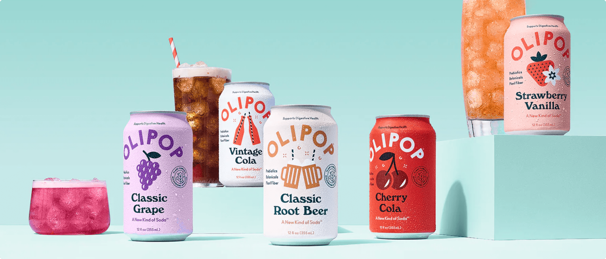 OLIPOP functional soda product lineup lifestyle hero image