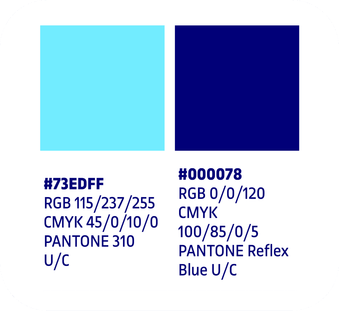 Color pantone: light blue and dark blue, with Pantone references and additional color information listed.