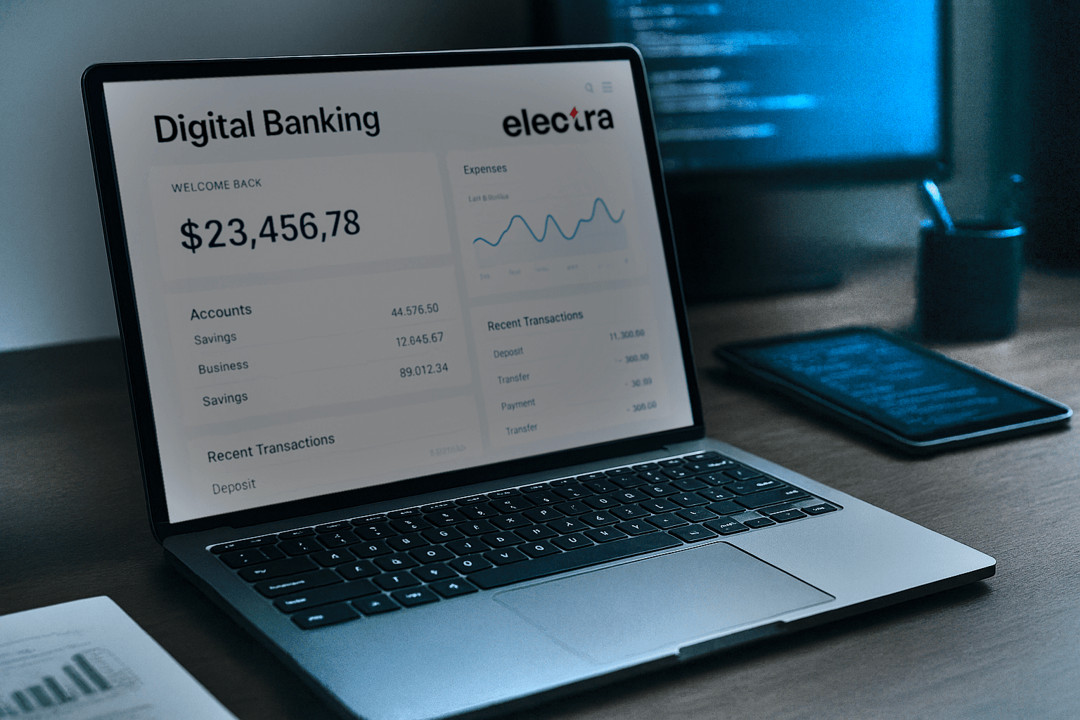 Internet banking running on a laptop