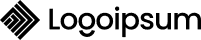 A black geometric logo featuring overlapping rhombuses next to the text "Logoipsum" in sleek, modern typography.